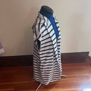 Lou & Grey Stripped, Hooded Open Front, Pocketed Cover-up Cardigan